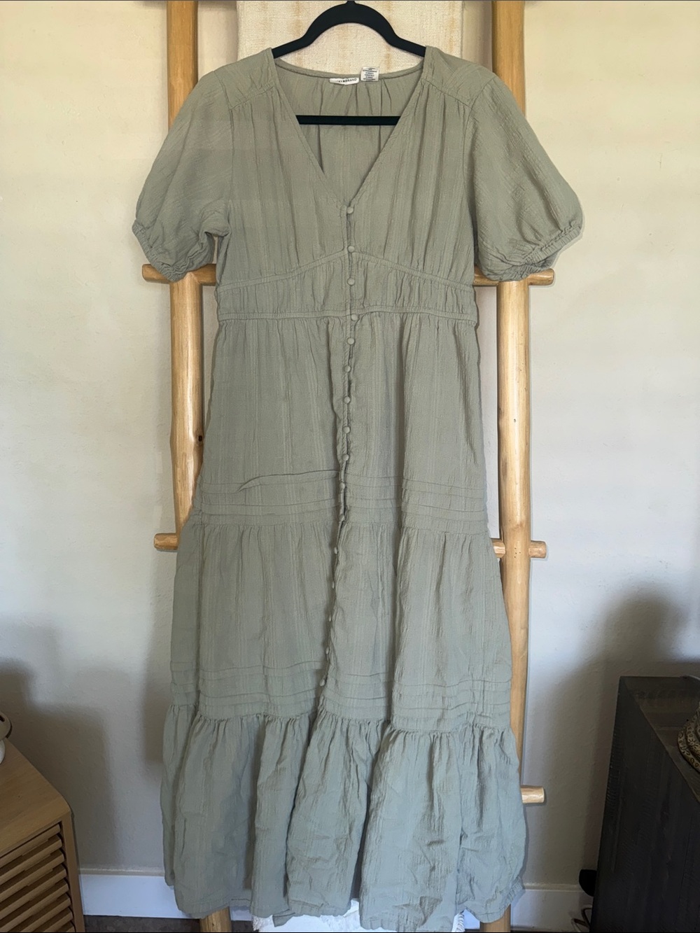 Lucky Brand Sage Green Button-Front Maxi Dress